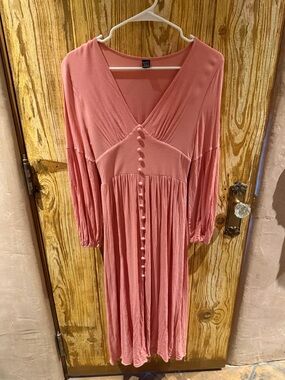 SHEIN Dusty Rose Button-Down V-Neck Long Sleeve Midi Dress
